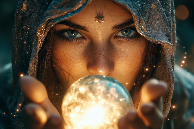 Photo mystical gaze woman gazing into a crystal ball