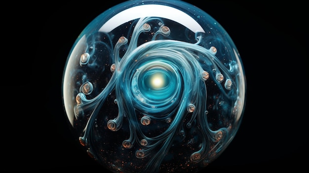 Mystical Glass Sphere with Abstract Celestial Swirl and Glowing Center