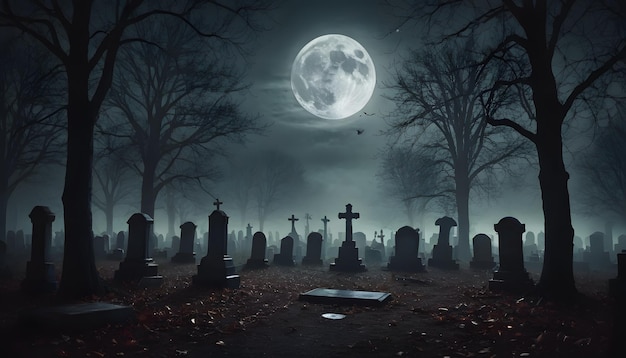 A Mystical Graveyard Under a Full Moon