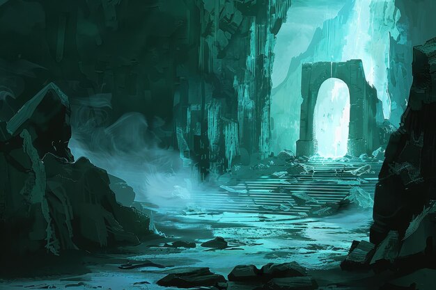 Photo mystical greenstone archway entrance to a glowing realm