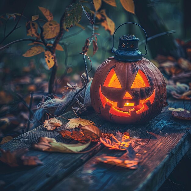 Mystical Halloween Night Pumpkin and Glowing Lantern