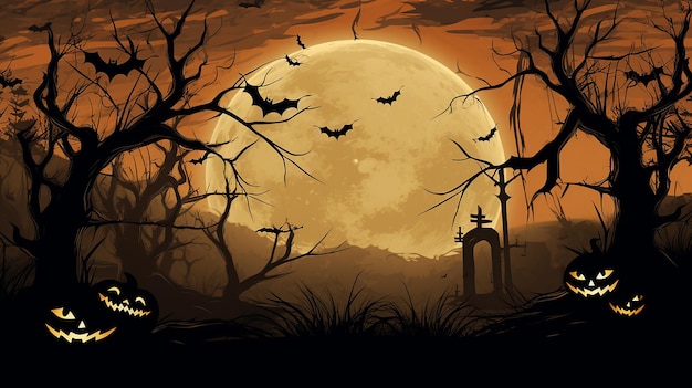 Mystical Halloween Night Sky with Moon Bats Lantern and Owl