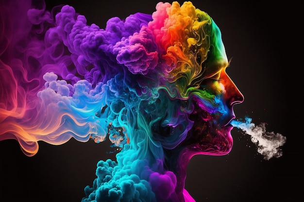 Mystical Human Smoke Background An Ethereal Blend of a human Face and colorful smoke