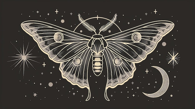 A mystical illustration of a moth with intricate details