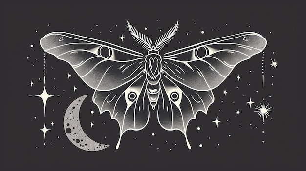 A mystical illustration of a moth with intricate details