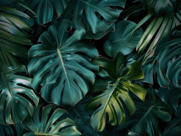 Photo mystical jungle exotic leaves on dark background wallpaper