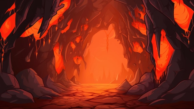 Mystical Lava Cave Fiery Underworld Illustration