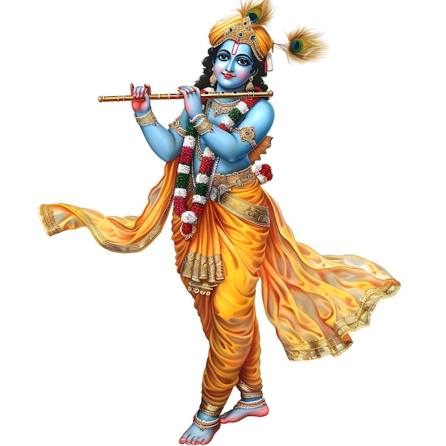 Mystical Lord Krishna Holding Flute in Traditional Indian Attire