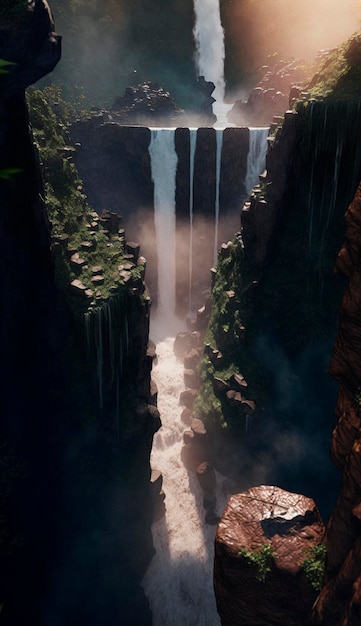 Mystical magical waterfall in the mountains