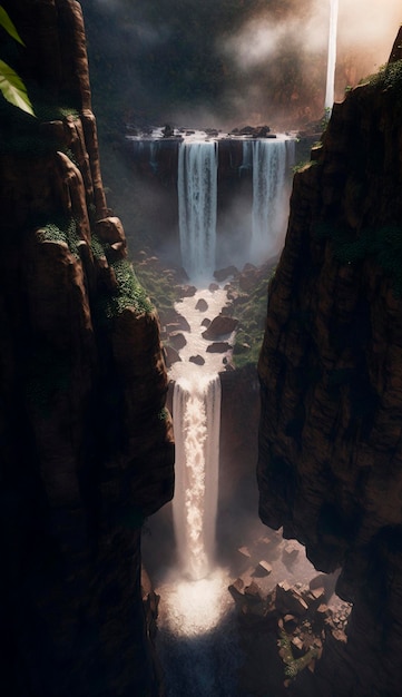 Mystical magical waterfall in the mountains