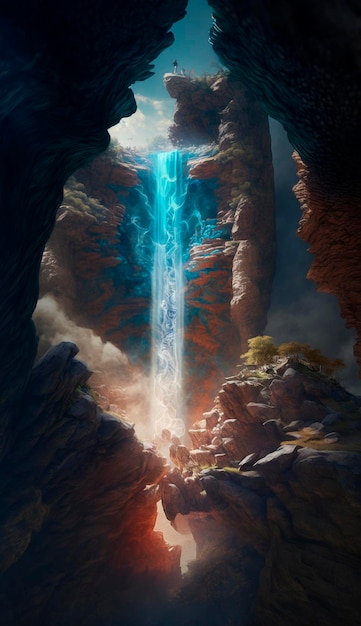 Mystical magical waterfall in the mountains