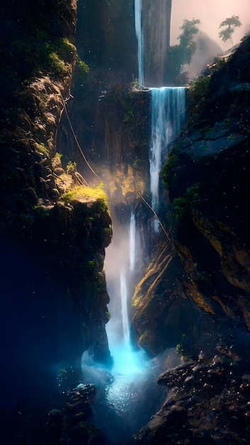 Mystical magical waterfall in the mountains