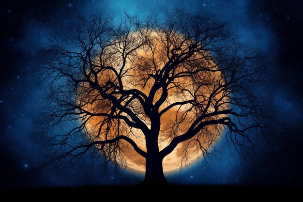 Mystical Moon and Tree Digital Art for Modern Background