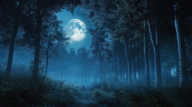 Photo mystical moonlight forest