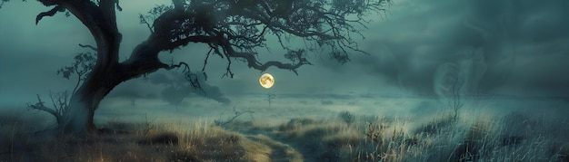 Photo mystical moonlight landscape illustration