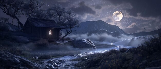 Photo mystical moonlight scene on a full moon night