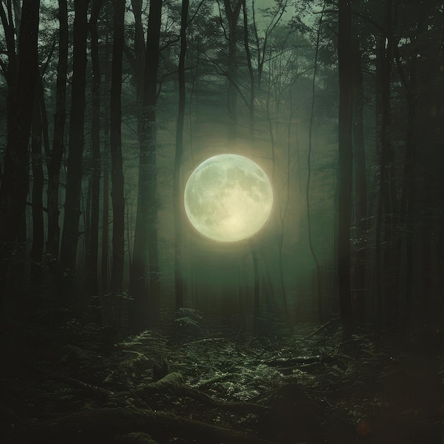 Photo mystical moonlit forest a journey into the unknown