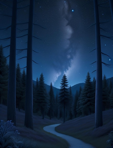 Mystical Moonlit Forest Serene Nature Night Background