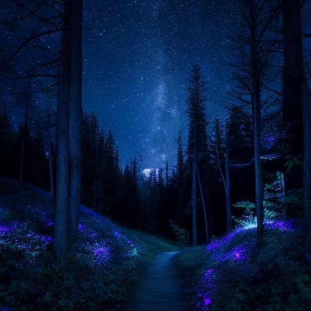 Mystical Moonlit Forest Serene Nature Night Background