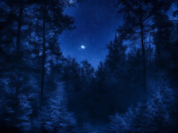 Mystical Moonlit Forest Serene Nature Night Background