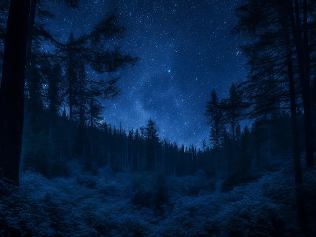 Mystical Moonlit Forest Serene Nature Night Background