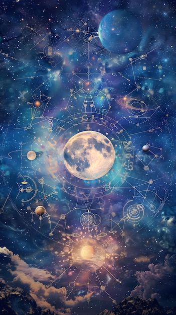 Mystical Night Sky The Celestial Harmony of Zodiac Constellations and Cosmic Balances