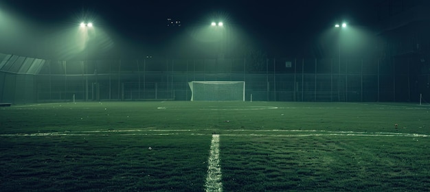 Mystical Night at the Soccer Field An Eerie Green Glow Under the Stars Generative AI