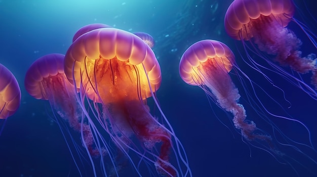 Mystical Oceanic Glow Enchanting Jellyfish in Underwater World Generative AI