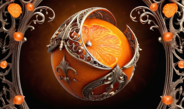 Photo mystical orange ultra detailed hyperrealism epic baroque opulent majestic