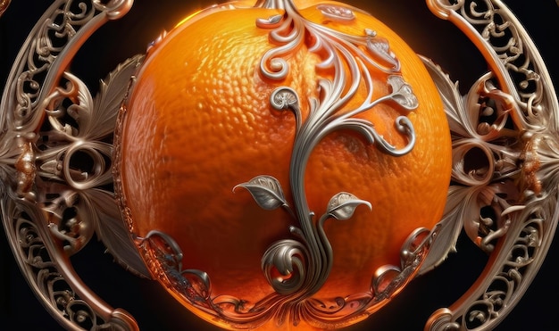 Photo mystical orange ultra detailed hyperrealism epic baroque opulent majestic