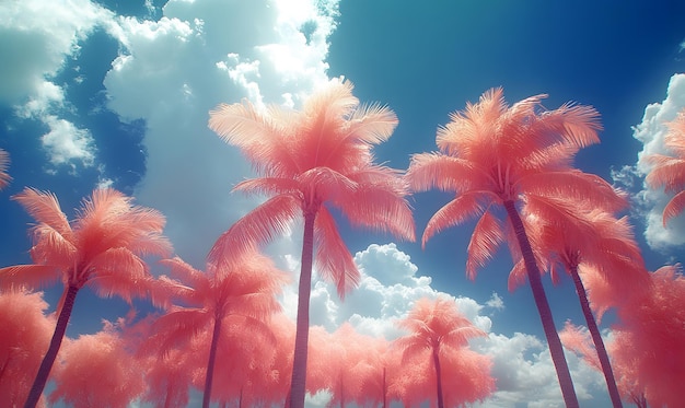 Mystical Palm Canopy Create an ethereal view of a palm tree canopy in infrared