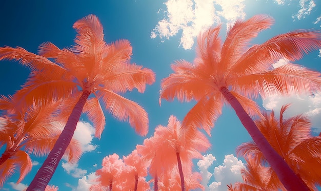 Mystical Palm Canopy Create an ethereal view of a palm tree canopy in infrared