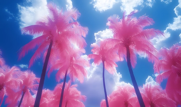 Photo mystical palm canopy create an ethereal view of a palm tree canopy in infrared