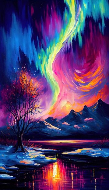 Mystical scenic glacial fantasy dreamscape aurora Ai generated