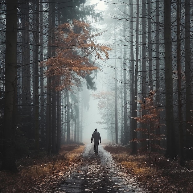 Mystical Stroll Amidst Foggy Woods