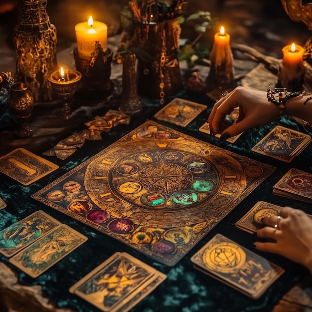 Mystical Tarot Reading Hands Guiding Fate by Candlelight