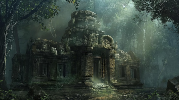 Mystical temple hidden deep in the jungle its ancient stones echoing tales of ancient rituals and legends