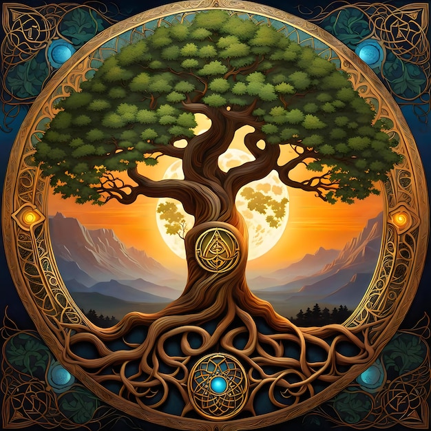 Photo mystical tree of knowledge intertwining branches of nature and spirituality