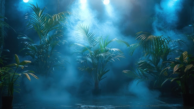 Photo mystical tropical forest under blue lights