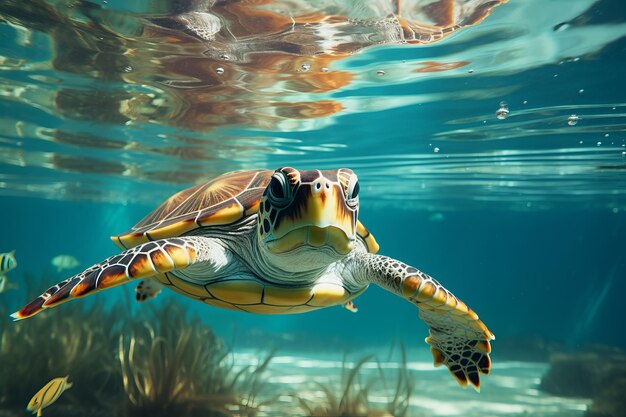 Mystical Turtle Gliding Through the Ocean Depths