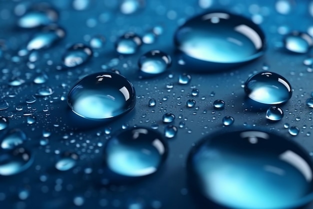 Mystical water drops on a deep blue canvas with gradient and luminous highlights