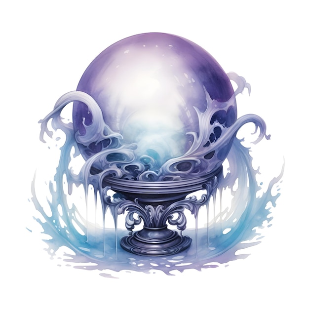 Photo mystical watercolor witch39s crystal ball with swirling mist