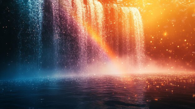 Photo mystical waterfall with rainbow and sparkling water