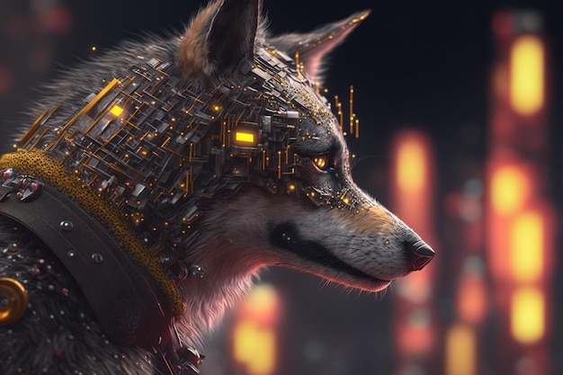 Mystical wolf in cyberpunk style