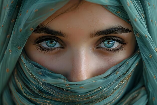 Mystique in Emerald A Veiled Gaze Concept Portrait Photography Mysterious Theme Veil Photography Glamour Shots Ethereal Atmosphere