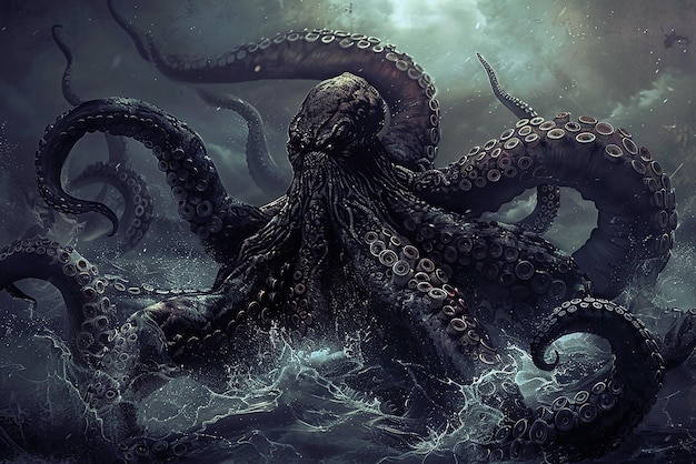 Photo mythical kraken in powerful ocean depths menacing and gigantic