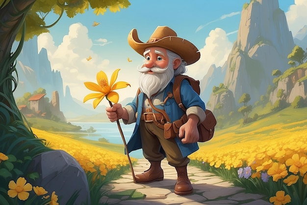 Mythical Quest Character Seeking Golden Pappy Flower Illustration