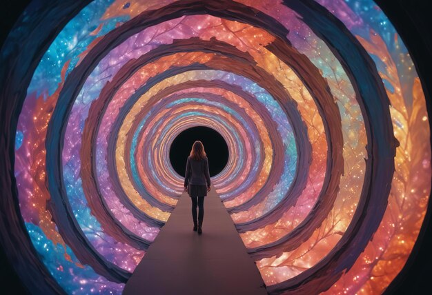 Photo a mythical spiral tunnel that twists and turns through various dimensions