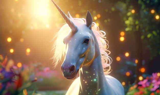 Mythical unicorn in nature fairy tale magical unicorn inspiring dreamy digital illustration generative ai