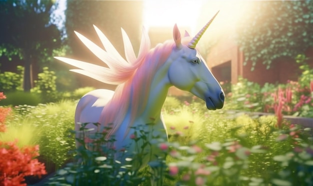 Mythical unicorn in nature magical unicorn inspiring digital illustration generative ai